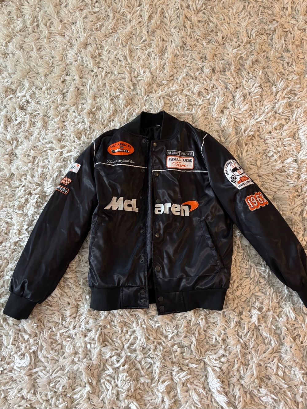 Women's Black Bomber Jacket with Racing Patches